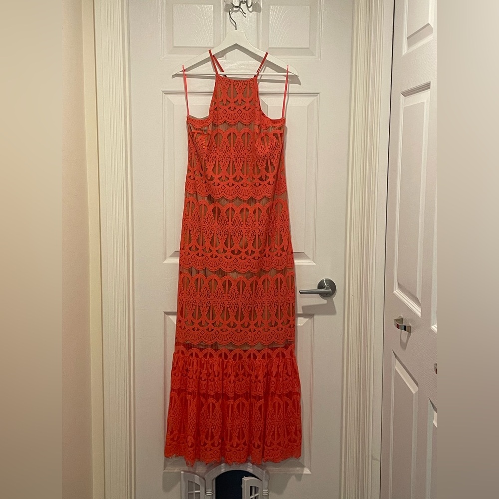 Love Fire Coral Maxi Lace Dress